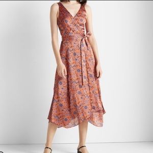 Club Monaco Orange and Blue Floral Sleeveless Wrap Dress Size 12. NWOT